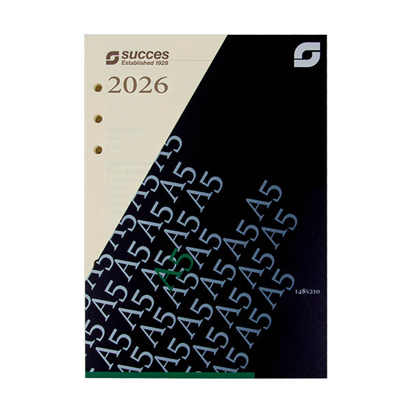 Success A5/Executive agenda journalier avec répartition par demi-heure 2026 recharge (1 jour par page) 4 langues - crème 262576 - 1
