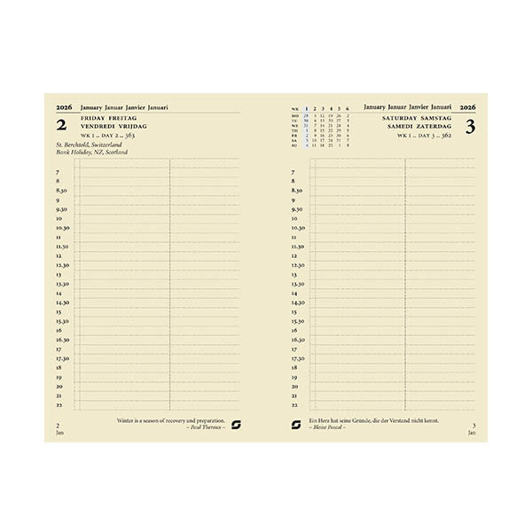 Success Senior agenda journalier avec répartition par demi-heure 2026 recharge (1 jour par page) 4 langues - crème 262587 - 2
