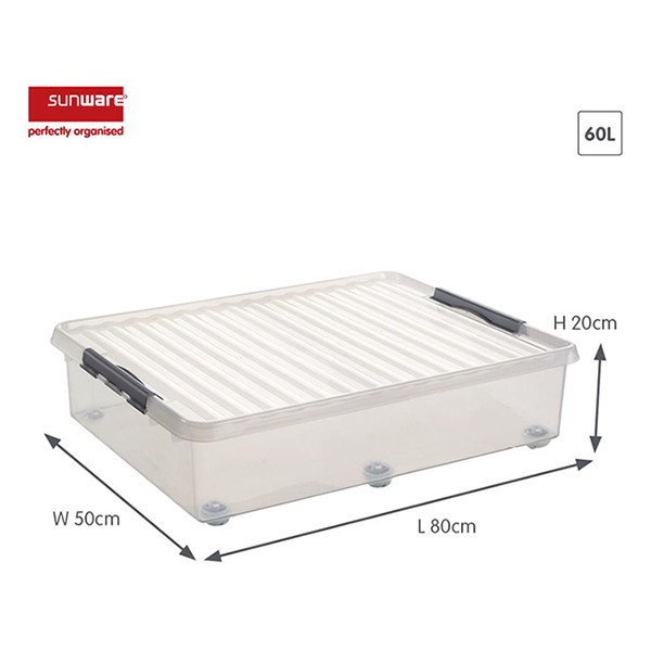 Sunware Q-line boîte de rangement à roulettes 60 litres - transparent 75700609 216760 - 2