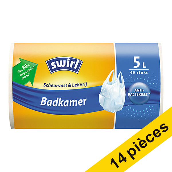 Swirl Offre : 14x Swirl sac poubelle avec poignées salles de bains 5 litres (40 pièces)  SSW00109 - 1