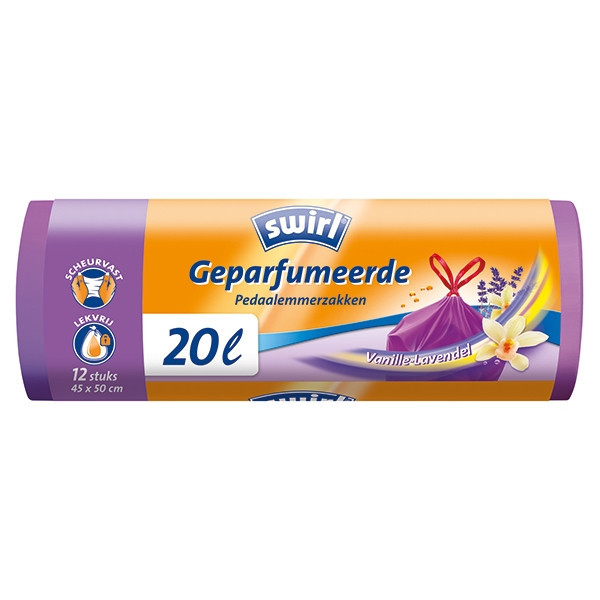 Swirl sac-poubelle à lien coulissant parfumé à la vanille et à la lavande 20 litres (12 pièces) SSW00098 - 1
