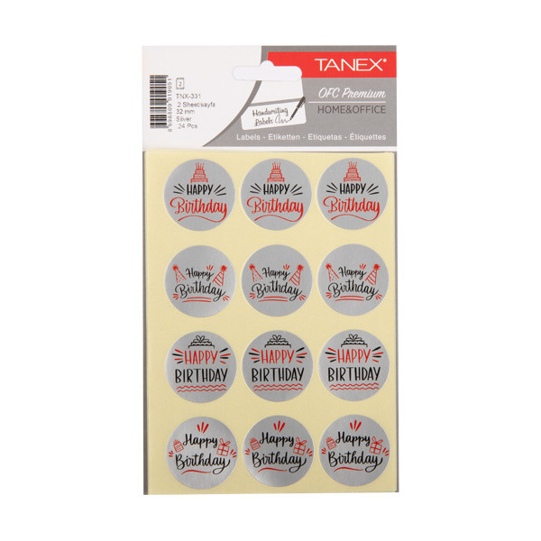 Tanex Happy Birthday autocollants (2 x 12 pièces) - argent TNX-331 404136 - 1