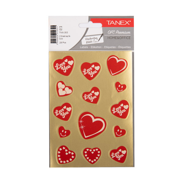 Tanex Love Series autocollants cœurs (2 x 14 pièces) - rouge/or TNX-353 404141 - 1