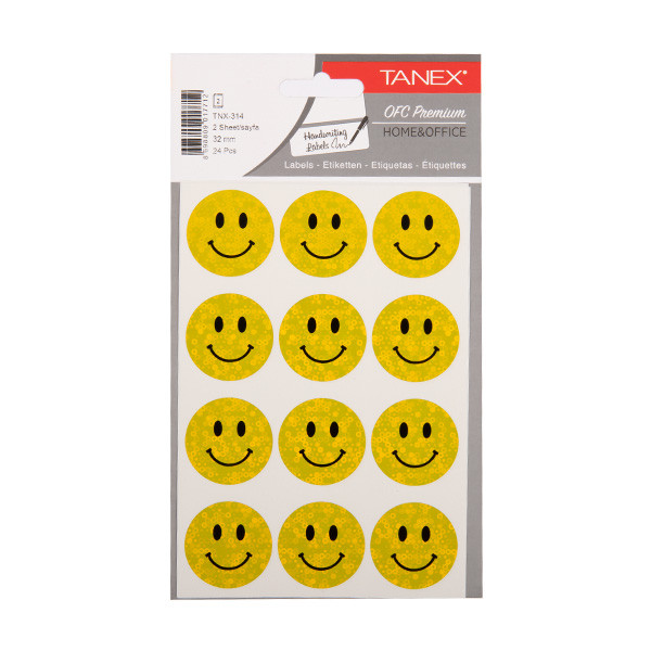 Tanex Smiling Face grands autocollants holographiques (2 x 12 pièces) - jaune TNX-314 404128 - 1