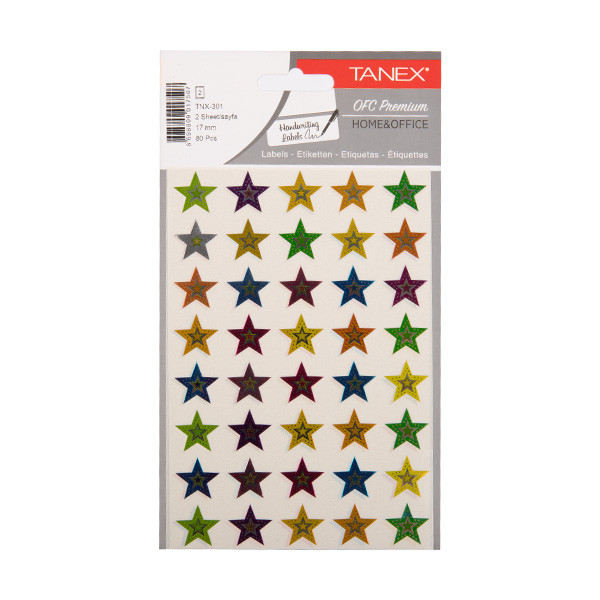 Tanex Stars autocollants holographiques (2 x 40 pièces) - couleurs assorties TNX-301 404122 - 1