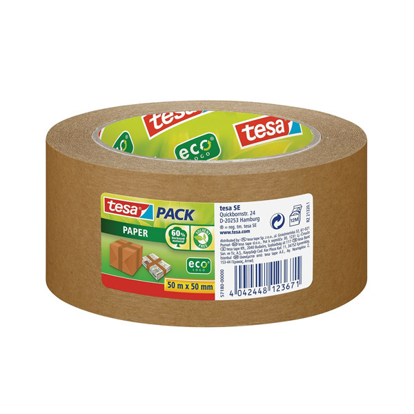 Tesa Eco Forte Adhérence ruban d'emballage papier marron 50 mm x 50 m (1 rouleau) 202373 - 1