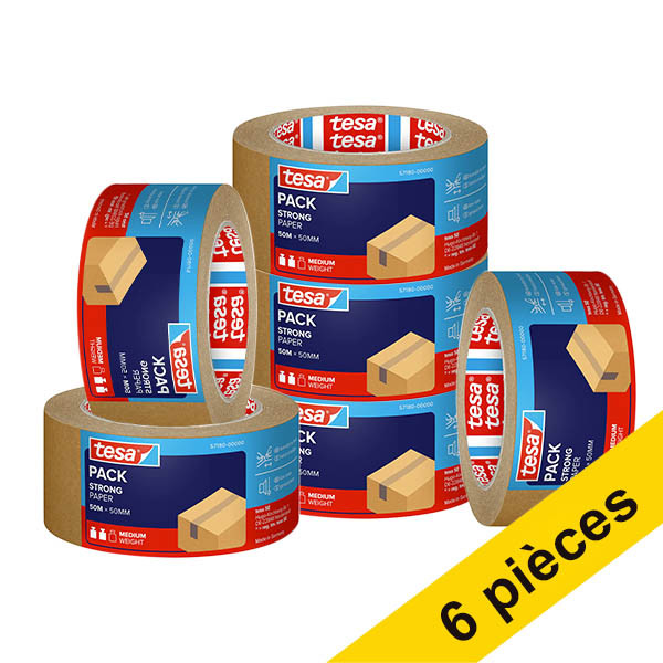Tesa Eco Forte Adhérence ruban d'emballage papier marron 50 mm x 50 m (6 rouleaux) 202409 - 1