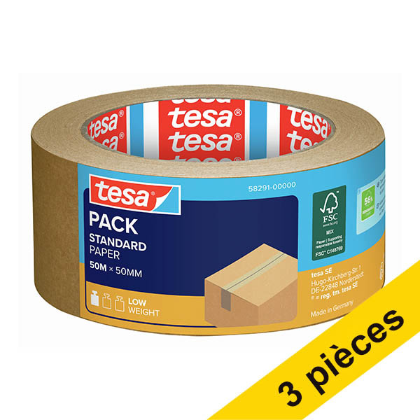 Tesa Eco Paper Standard ruban d'emballage 50 mm x 50 m (3 rouleaux) - marron 203387 - 1