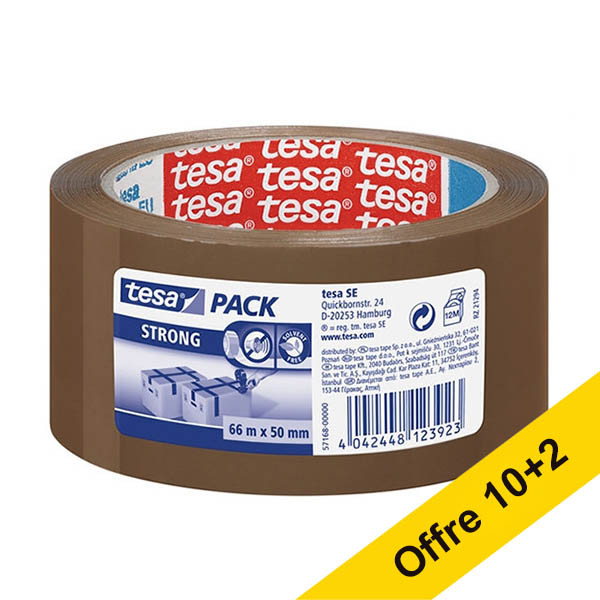 Offre : 12x Tesa Pack Strong ruban d'emballage 50 mm x 66 m (1 rouleau) - marron 202003 - 1