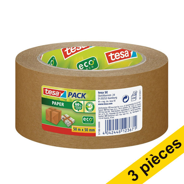Tesa Offre : 3x Tesa Eco ruban d'emballage papier 50 mm x 50 m (1 rouleau) - marron  203304 - 1