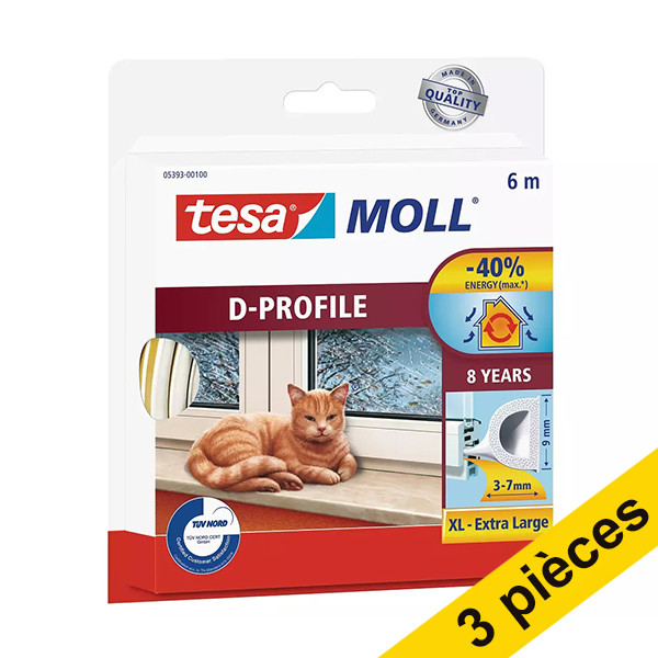 Offre : 3x Tesa TesaMoll Classic D-profile joint d'isolation 6 m x 9 mm- blanc 203335 - 1