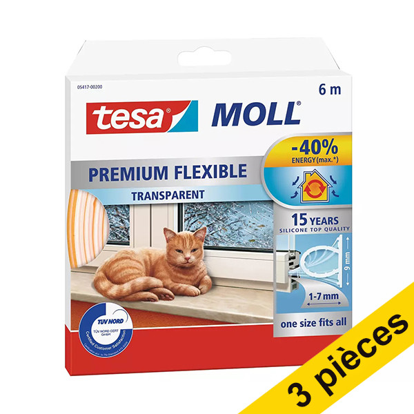 Offre : 3x Tesa TesaMoll Premium Flexible joint d'isolation 6 m x 9 mm - transparent 203334 - 1