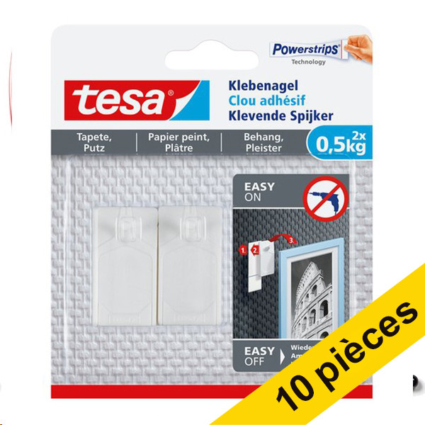 Offre : 5x Tesa clous adhésifs pour surfaces sensibles 0,5 kg (2 clous) 203341 - 1