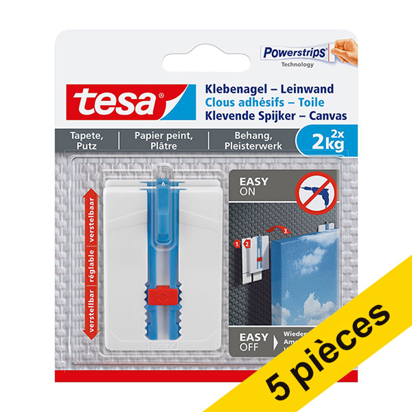 Offre : 5x Tesa clous adhésifs pour tableaux sur surfaces sensibles 2 kg (2 pièces) 203347 - 1