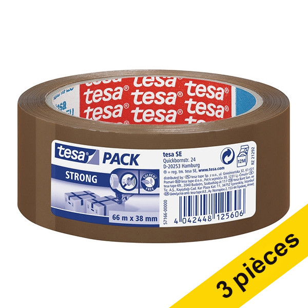 Tesa Pack Strong ruban adhésif d'emballage 38 mm x 66 m (3 rouleaux) - marron 57166-00000-05-3 202363 - 1