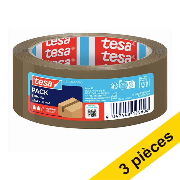 Tesa Pack Strong ruban adhésif d'emballage 38 mm x 66 m (3 rouleaux) - marron 202363 - 1