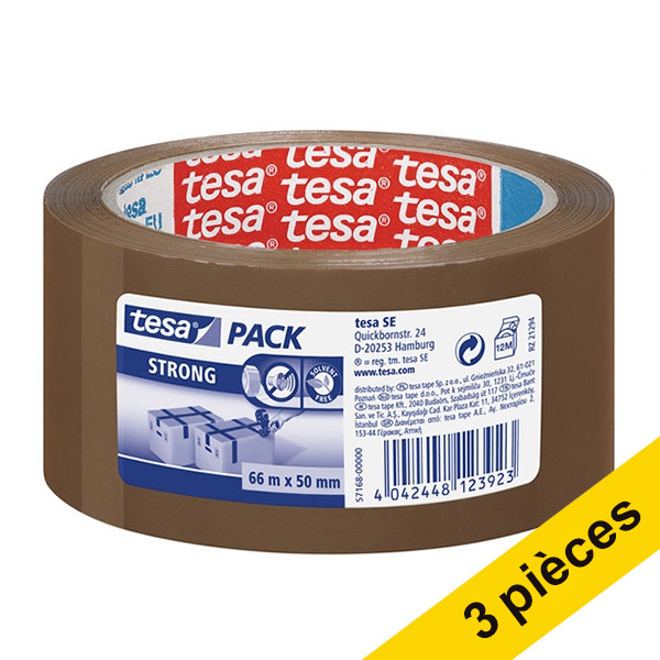 Tesa Pack Strong ruban adhésif d'emballage 50 mm x 66 m (3 rouleaux) - marron 57168-00000-05-3 202364 - 1