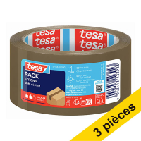 Tesa Pack Strong ruban adhésif d'emballage 50 mm x 66 m (3 rouleaux) - marron 202364