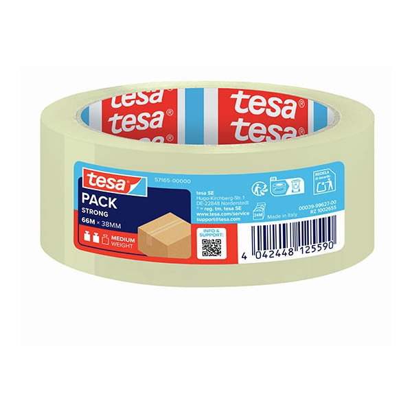 Tesa Pack Strong ruban adhésif d'emballage transparent 38 mm x 66 m (1 rouleau) 202328 - 1