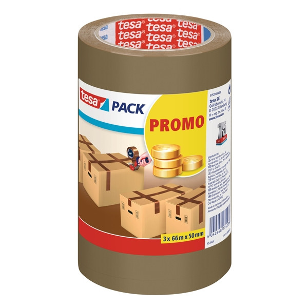Tesa Pack ruban adhésif d'emballage marron 50 mm x 66 m pack (3 rouleaux) 57529-00000-01 202333 - 1