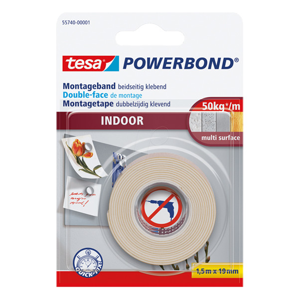 Tesa Powerbond Indoor ruban adhésif double face 19 mm x 1,5 m 55740 202382 - 1