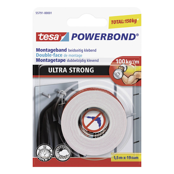 Tesa Powerbond Ultra Strong ruban adhésif double face 19 mm x 1,5 m 55791 202383 - 1