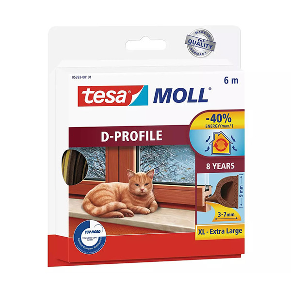 Tesa TesaMoll Classic D-profile joint d'isolation 9 mm x 6 m - marron 05393-00101-00 203317 - 1
