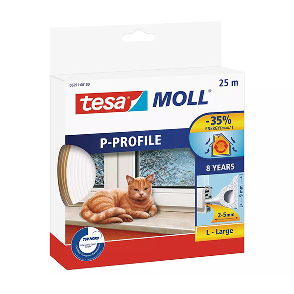 Tesa TesaMoll Classic P-profile joint d'isolation 9 mm x 25 m - blanc 05391-00100-00 203312 - 1
