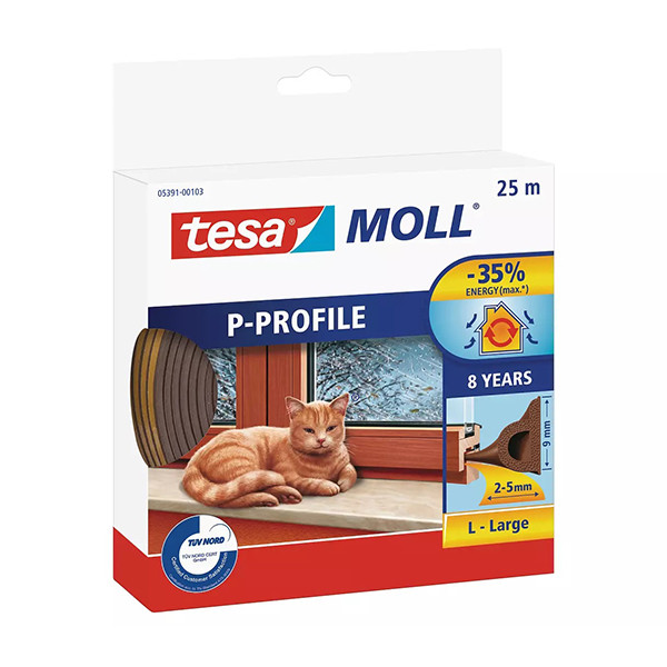 Tesa TesaMoll Classic P-profile joint d'isolation 9 mm x 25 m - marron 05391-00101-00 203313 - 1