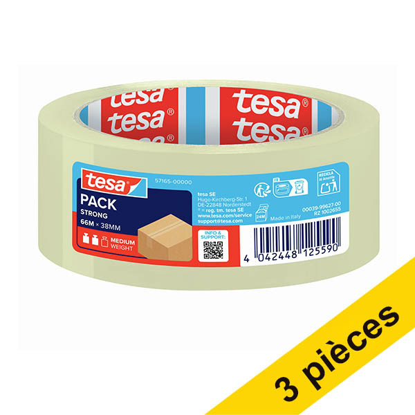 Tesa lot de 3 rubans adhésifs/d'emballage transparents 38 mm x 66 m (3 rouleaux) 202361 - 1