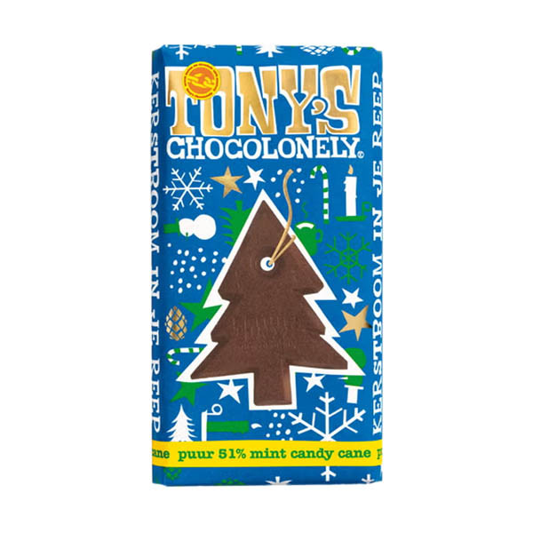 Tony's Chocolonely Chocolat noir 51% menthe Candy Cane tablette de Noël 180 g 137271 - 1