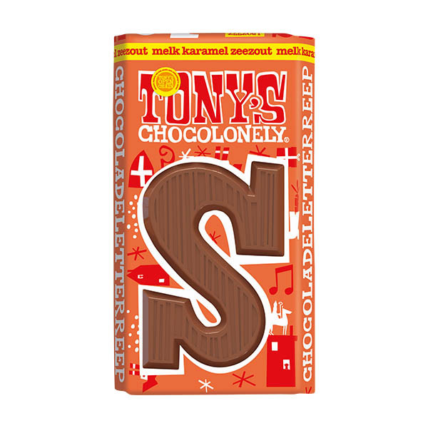 Tony's Chocolonely Lettre S en chocolat au lait caramel et sel marin 90 g 137263 - 1
