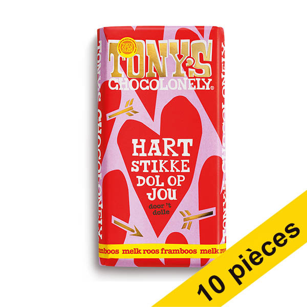 Offre: 10x Tony's Chocolonely tablette de chocolat au lait rose framboise 180 grammes 137231 - 1