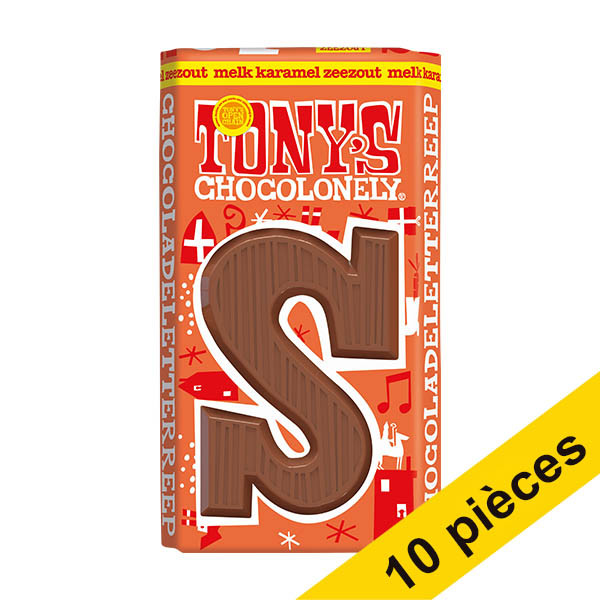 Offre : 10x Tony's Chocolonely Lettre S en chocolat au lait caramel et sel marin 90 g 137264 - 1