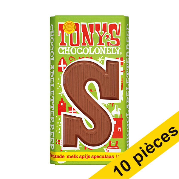 Offre : 10x Tony's Chocolonely lettre S en chocolat au lait au spéculoos et pâte d'amande 180g 200298 - 1