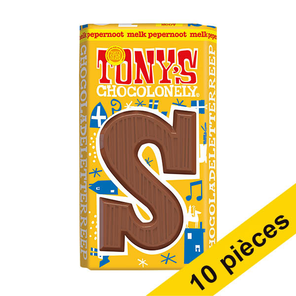 Offre : 10x Tony's Chocolonely lettre S en chocolat au lait et aux biscuits épicés 90 g 137262 - 1