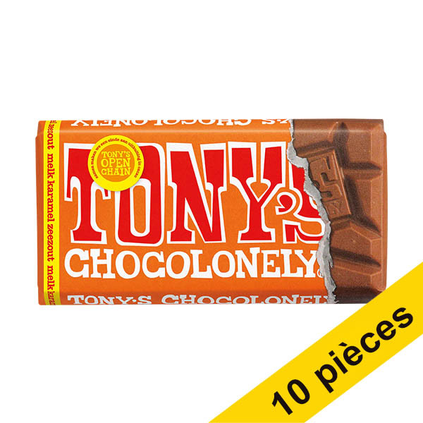Offre : 10x Tony's Chocolonely tablette de chocolat au lait au caramel sel de mer 90 grammes 137235 - 1