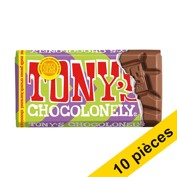 Offre : 10x Tony's Chocolonely tablette de chocolat au lait caramel pecan crunch 90 grammes 137241 - 1