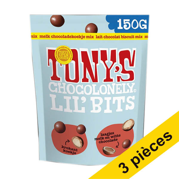 Offre : 3x Tony's Chocolonely LiL'Bits Lait mélange de biscuits Préparation pour biscuits au chocolat au lait Tony's Chocolonely LiL'Bits (150 grammes) 137153 - 1