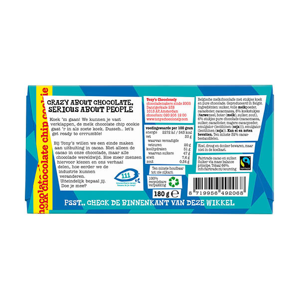 Tony's Chocolonely chocolat au lait cookies aux pépites de chocolat 180 grammes 137216 - 3
