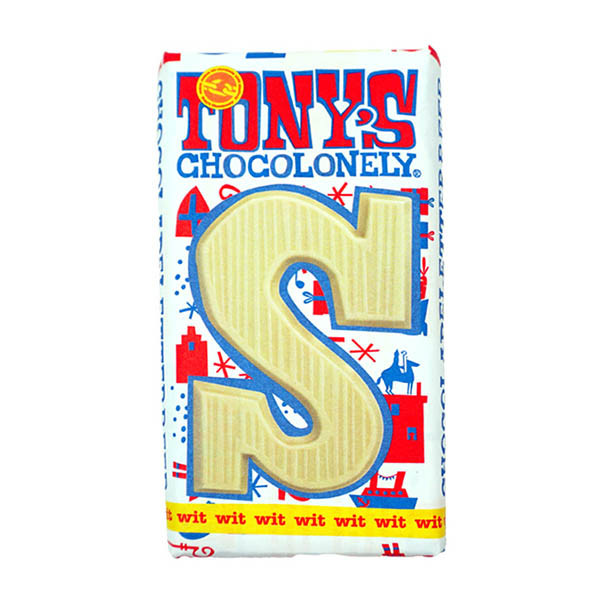 Tony's Chocolonely lettre S en chocolat blanc 180g 200276 - 1