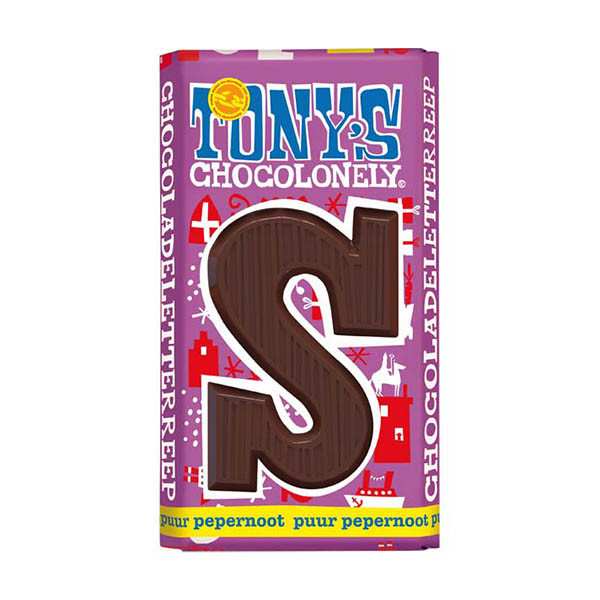 Tony's Chocolonely lettre S en chocolat noir au pain d'épices 180g 200281 - 1