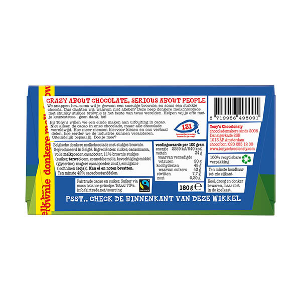 Tony's Chocolonely tablette au chocolat au lait noir morceaux de brownie aux 180 grammes 137218 - 2