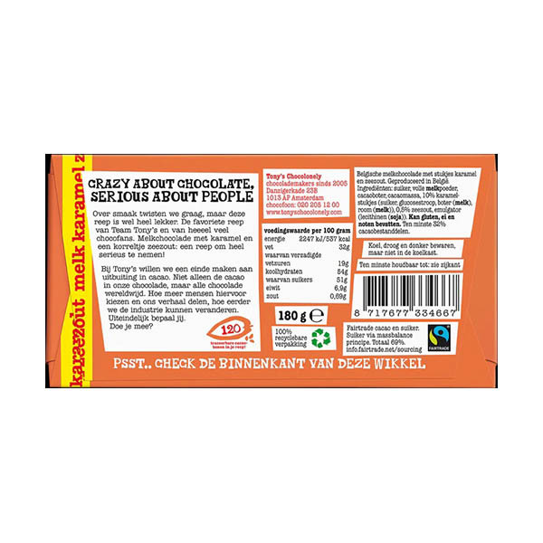 Tony's Chocolonely tablette de chocolat au caramel et sel de mer 180 grammes 137170 - 4