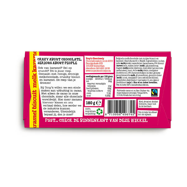 Tony's Chocolonely tablette de chocolat au lait biscuit caramel 180 grammes 137212 - 3
