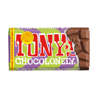 Tony's Chocolonely tablette de chocolat au lait caramel pecan crunch 90 grammes 137240