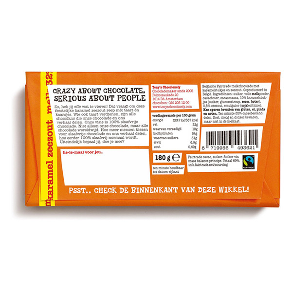 Tony's Chocolonely tablette de chocolat au lait caramel sel de mer « hieper de pieper » 180 grammes 423291 - 4