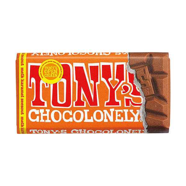 Tony's Chocolonely tablette de chocolat au lait caramel sel de mer 90 grammes 137234 - 1