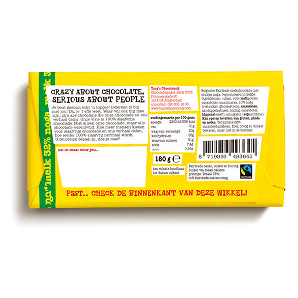 Tony's Chocolonely tablette de chocolat au lait nougat « blij met jou » 180 grammes 423293 - 4