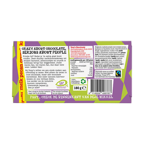 Tony's Chocolonely tablette de chocolat au lait pecan crunch caramel 180 grammes 137220 - 3